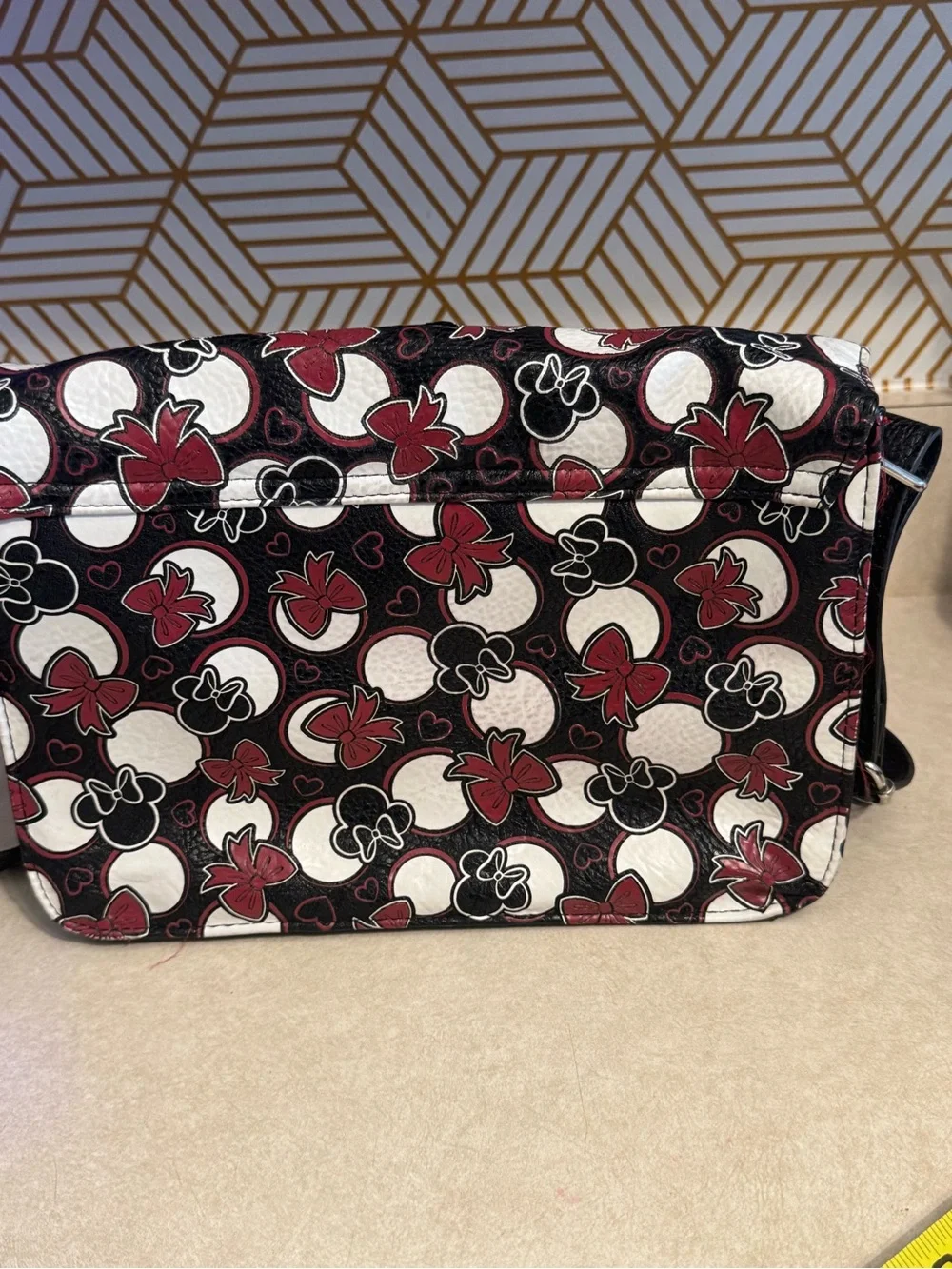 Disney “Minnie Loves Dots” Black & Red Minnie Ears Book Bag Satchel Buckle Front